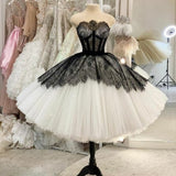 Tineit Strapless Short Ball Gown Black And White Homecoming Dress (PRE-ORDER)