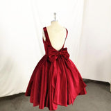 Tineit Dark Red Satin Backless Vintage Style Party Dress Homecoming Dresses with Bow (PRE-ORDER)