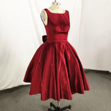 Tineit Dark Red Satin Backless Vintage Style Party Dress Homecoming Dresses with Bow (PRE-ORDER)