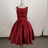 Tineit Dark Red Satin Backless Vintage Style Party Dress Homecoming Dresses with Bow (PRE-ORDER)