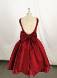 Tineit Dark Red Satin Backless Vintage Style Party Dress Homecoming Dresses with Bow (PRE-ORDER)