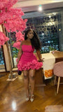 Tineit Chic Sheath Satin Strapless Hot Pink Short Homecoming Dress Party Dress (PRE-ORDER)