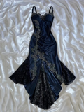 Tineit Sexy Bodycon Mermaid Straps Long Navy Blue Lace Prom Dress Party Dresses (PRE-ORDER)