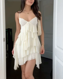 Tineit Cute A line Straps Ivory Short Chiffon Homecoming Dresses Cocktail Dress (PRE-ORDER)