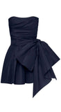 Tineit Cute Sheath Strapless Navy Blue Short Satin Homecoming Dresses Cocktail Dress With Bowknot (PRE-ORDER)