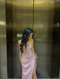 Tineit Elegant Sheath Sweetheart Sequin Pink Satin Slit Prom Dresses Evening Dress (PRE-ORDER)