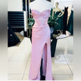 Tineit Elegant Sheath Sweetheart Sequin Pink Satin Slit Prom Dresses Evening Dress (PRE-ORDER)