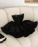 Tineit Cute Ball Gown Strapless Black Ruffles Lace Homecoming Dress Short Birthday Outfits (PRE-ORDER)