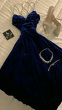 Tineit Cute A line Spaghetti Straps Royal Blue Velvet Homecoming Dresses st Birthday Outfit (PRE-ORDER)