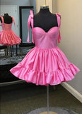 Tineit Sexy A Line Straps Pink Short Satin Homecoming Dresses st Birthday Outfit (PRE-ORDER)