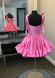 Tineit Sexy A Line Straps Pink Short Satin Homecoming Dresses st Birthday Outfit (PRE-ORDER)