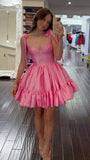 Tineit Sexy A Line Straps Pink Short Satin Homecoming Dresses st Birthday Outfit (PRE-ORDER)