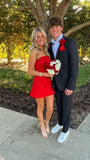 Tineit Simple A Line Strapless Red Satin Short Homecoming Dresses th Birthday Outfits (PRE-ORDER)