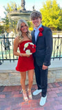 Tineit Simple A Line Strapless Red Satin Short Homecoming Dresses th Birthday Outfits (PRE-ORDER)