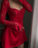 Tineit Sexy A Line Sweetheart Short Red Lace Homecoming Dresses st Birthday Outfit (PRE-ORDER)