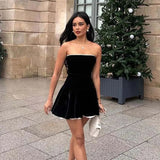 Tineit Vintage A Line Strapless Black Velvet Homecoming Dresses th Birthday Outfits (PRE-ORDER)