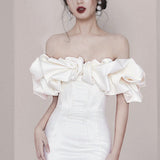 Tineit Sexy Sheath Strapless White Satin Short Homecoming Dresses th Birthday Outfit (PRE-ORDER)