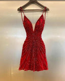 Tineit Luxury Red Beaded Homecoming Dresses Bodycon Mini Party Dress (PRE-ORDER)