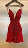 Tineit Luxury Red Beaded Homecoming Dresses Bodycon Mini Party Dress (PRE-ORDER)