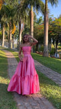 Tineit Classy Ball Gown Strapless Pink Floor Length Satin Slit Prom Dresses Evening Gowns (PRE-ORDER)