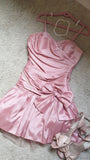 Tineit Cute A line Straps Pink Satin Homecoming Dresses Short Birthday Dress With Bow (PRE-ORDER)