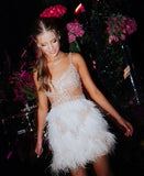 Tineit Vintage Sheath Straps White Sequin Feather Birthday Outfits Short Homecoming Dress (PRE-ORDER)