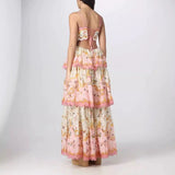 Tineit Pretty A line Spaghetti Straps Pink Floral Ruffles Backless Long Prom Dresses Evening Dress (PRE-ORDER)