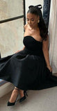 Tineit Vintage A Line Strapless Black Birthday Outfits Knee Length Homecoming Dresses Little Black Dress (PRE-ORDER)