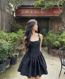 Tineit Vintage A Line Straps Black Birthday Outfits Satin Homecoming Dresses Little Black Dress (PRE-ORDER)