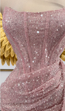 Tineit Sexy Sheath Strapless Pink Sequin Homecoming Dresses Short Birthday Outfits (PRE-ORDER)