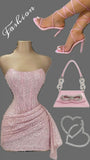 Tineit Sexy Sheath Strapless Pink Sequin Homecoming Dresses Short Birthday Outfits (PRE-ORDER)