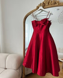 Tineit th Birthday A Line Spaghetti Straps Red Homecoming Dresses Satin Short Mini Party Dress (PRE-ORDER)