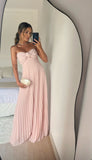 Tineit Classy A Line Strapless Light Pink Chiffon Long Prom Dresses Evening Dress With Ruffles (PRE-ORDER)