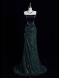 Tineit Elegant Mermaid Strapless Sequin Green Long Prom Dresses Formal Dress (PRE-ORDER)