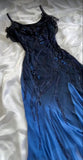 Tineit Elegant A Line Spaghetti Straps Navy Blue Chiffon Beads Long Prom Dresses Formal Dress (PRE-ORDER)