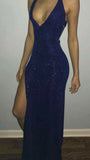 Tineit Elegant Sheath Halter Royal Blue Sequin Slit Long Prom Dresses Formal Dress (PRE-ORDER)