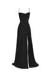 Tineit Elegant Sheath Spaghetti Straps Black Slit Long Prom Dresses Formal Dress (PRE-ORDER)