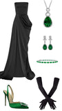 Tineit Elegant Sheath Strapless Satin Black Fold Long Prom Dresses Formal Dress (PRE-ORDER)