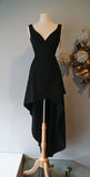 Tineit Elegant High Low V Neckline Satin Black Slit Long Prom Dresses Evening Dress (PRE-ORDER)