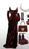 Tineit Elegant Mermaid Strapless Burgundy Satin Ruffles Slit Prom Dresses Evening Dress (PRE-ORDER)