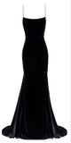 Tineit Elegant Mermaid Spaghetti Straps Velvet Black Prom Dresses Long Evening Dress (PRE-ORDER)