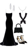 Tineit Elegant Mermaid Spaghetti Straps Velvet Black Prom Dresses Long Evening Dress (PRE-ORDER)