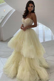 Tineit Princess A Line Spaghetti Straps Layers Daffodil Tulle Prom Dresses Unique Formal Dress (PRE-ORDER)