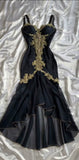 Tineit Elegant High Low Straps Black Chiffon Lace Prom Dresses Ruffles Evening Dress (PRE-ORDER)