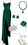 Tineit Elegant Sheath Spaghetti Straps Green Slit Long Prom Dresses Evening Dress (PRE-ORDER)