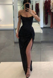 Tineit Pretty Sheath Spaghetti Straps Slit Black Sequin Prom Dresses Evening Dress (PRE-ORDER)