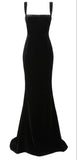 Tineit Sexy Mermaid Straps Black Velvet Long Prom Dresses Evening Dress (PRE-ORDER)