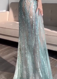 Tineit Pretty Mermaid Spaghetti Straps Sequin Green Long Prom Dresses Evening Dress (PRE-ORDER)