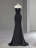 Tineit Modest Mermaid Sweetheart Satin Long Black Prom Dresses Evening Dress (PRE-ORDER)