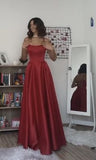 Tineit Pretty A line Spaghetti Straps Red Satin Slit Long Prom Dresses Evening Dress (PRE-ORDER)